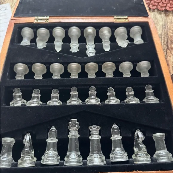 Crystal Clear Chess Game Night in Wood Box - Picture 7 of 11